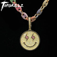 Load image into Gallery viewer, TOPGRILLZ New Smiling Face Emoji Pendant With Tennis Chain Gold Silver Bling Cubic Zircon Men's Hip hop Necklace Jewelry Gifts