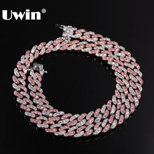 Load image into Gallery viewer, UWIN 9mm Iced Out Women Choker Necklace Silver /rose Gold Cuban Link With White &amp;Pink Cubic Zirconia Chain Jewelry