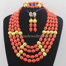 Load image into Gallery viewer, Nigerian Wedding African Coral Beads Jewelry Set African Costume Jewelry Sets Coral Beads Free Shipping W11635