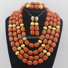 Load image into Gallery viewer, Nigerian Wedding African Coral Beads Jewelry Set African Costume Jewelry Sets Coral Beads Free Shipping W11635