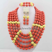Load image into Gallery viewer, Nigerian Wedding African Coral Beads Jewelry Set African Costume Jewelry Sets Coral Beads Free Shipping W11635