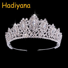 Load image into Gallery viewer, Hadiyana New AAA Rhinestone Crowns Vintage Style Big Eye Shape Wedding Accessories Bridal Hair Tiaras Yellow Gold Party BC3707