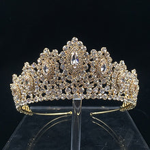 Load image into Gallery viewer, Hadiyana New AAA Rhinestone Crowns Vintage Style Big Eye Shape Wedding Accessories Bridal Hair Tiaras Yellow Gold Party BC3707